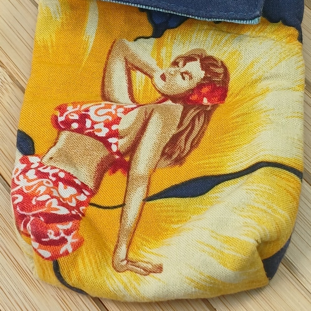 Poppie Mini Wristlet Pouch Tropical Pin Up Girl Fabric Bag Blue Yellow Silver